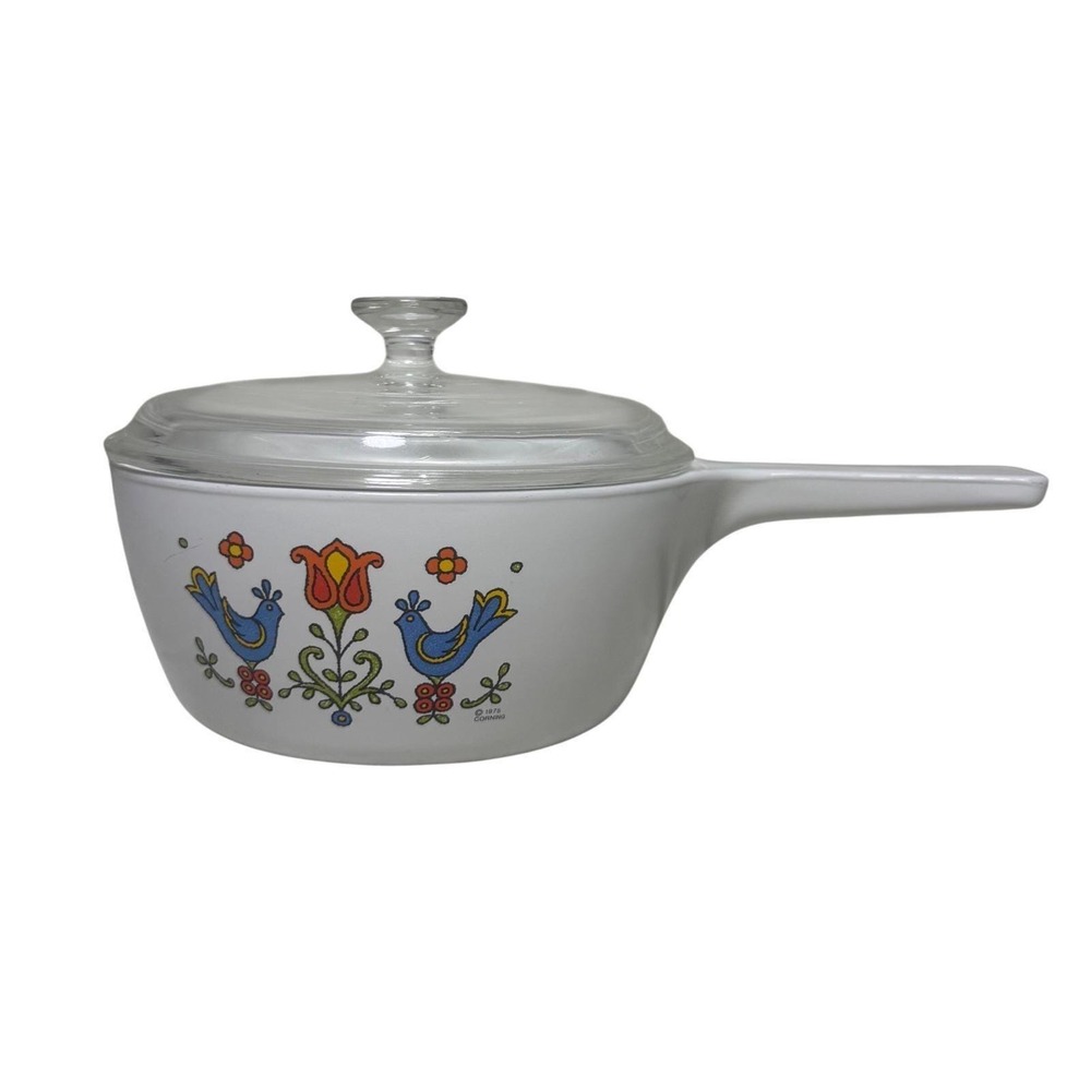 Corningware Menuette Saucepan Country Festival Friendship Birds Pyrex Lid 1 Pint